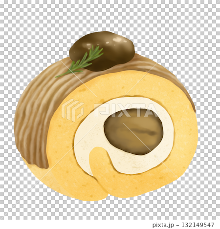 時尚的日本栗子白朗峰捲蛋糕插圖 132149547