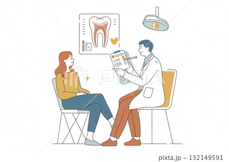 歯科医が患者に検診結果を説明するシーン イラスト（デンタルケア・カウンセリング） 132149591