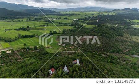 Beautiful landscape aerial view in Pa Daet district in Chiang Rai province of Thailand during rainy season. 132149775