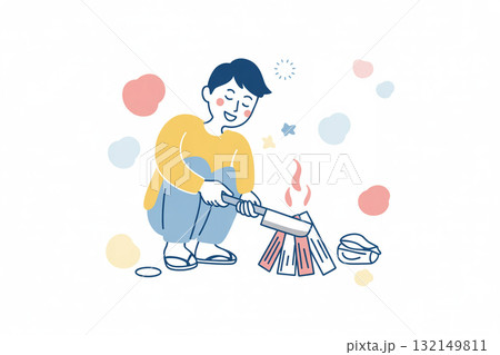 田舎の庭で薪割りをする男性 田舎の庭で薪割りをする男性 132149811