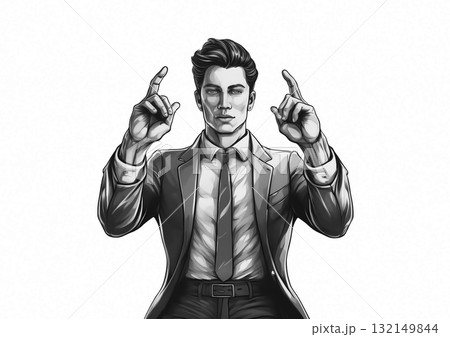 人差し指を立てるビジネスマンのイラスト 132149844