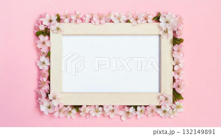 桜の花で飾った木製のフレーム素材(AI生成画像) 桜の花で飾った木製のフレーム素材(AI生成画像) 132149891