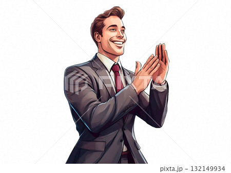 拍手するビジネスマンのイラスト 拍手するビジネスマンのイラスト 132149934