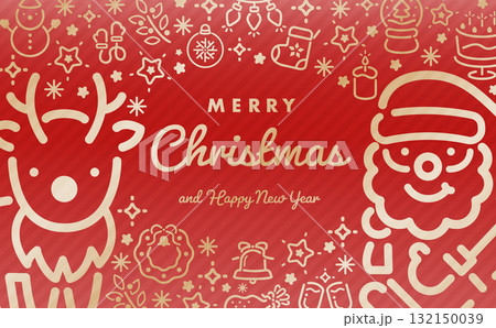 クリスマスのカードや広告に最適なシンプルゴールドデザインのフレーム背景:おしゃれでポップなデザイン 132150039