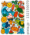 Happy sun smiling turtle pineapple ice cream popsicle watermelon crab fish summer 132150070