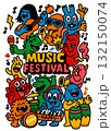 Music festival cartoon colorful happy dancing singing playing instrument joyful 132150074