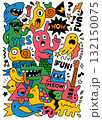 Colorful cartoon doodle illustration with animal character, guitar, and playful fun expression 132150075