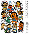 Children playing basketball, soccer, cycling, skipping rope, boxing, and running, joyful 132150077