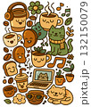 Coffee cup cat coffee bean laptop flower music note cute cartoon happy 132150079
