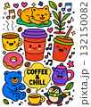 Coffee cup donut cat bear penguin music note happy colorful cartoon chill 132150082