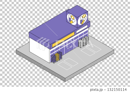 アイソメトリック日本にありそうなドラッグストアのツートンカラーの建物アイコン素材 132150114