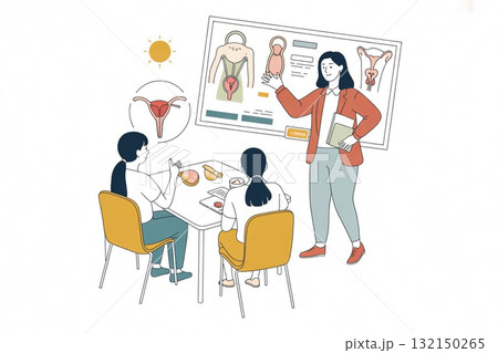 月経や生理の仕組みを学ぶ保健授業イラスト 月経や生理の仕組みを学ぶ保健授業イラスト 132150265