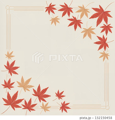 紅葉が舞うミニマルフレーム背景(正方形) 紅葉が舞うミニマルフレーム背景(正方形) 132150458
