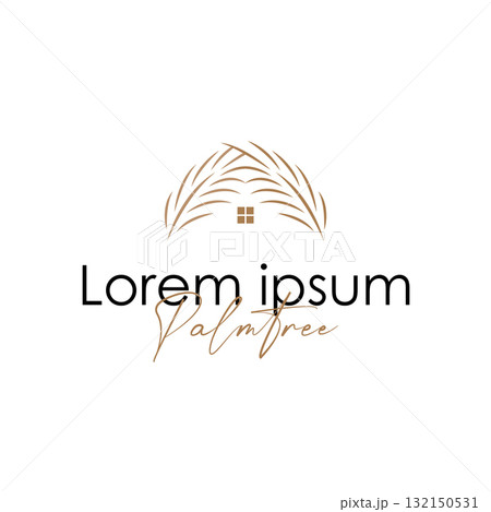 Palm leaf logo black silhouette of coconut leaf with simple modern and elegant line design illustration and symbol template design 132150531