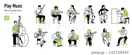 ストリートパフォーマンスで音楽を楽しむ人 132150547