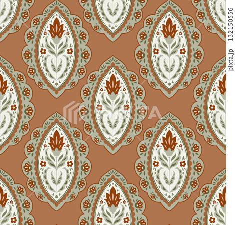 Terracotta Rustic Folk Medallion Pattern 132150556