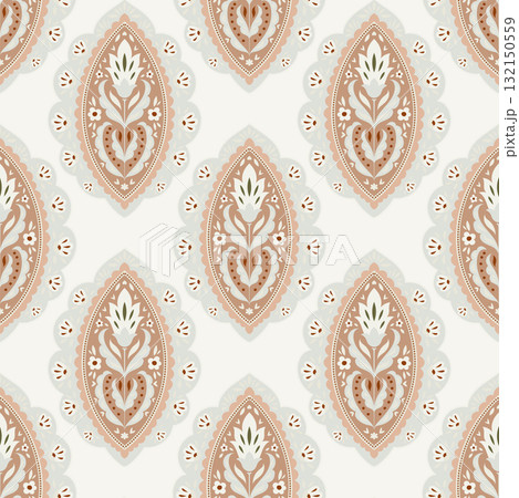 Terracotta Cream Folk Medallion Pattern 132150559