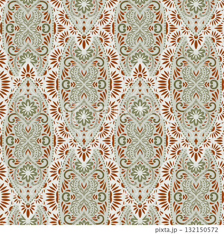 Ornate Sage Terracotta Damask Pattern 132150572