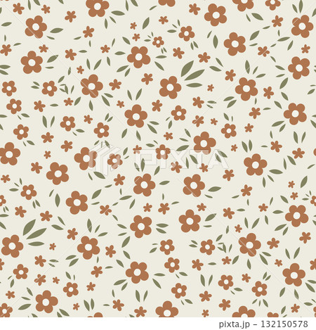 Terracotta Cream Small Floral Pattern 132150578