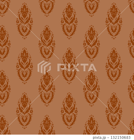 Terracotta Stylized Floral Motif Pattern 132150683