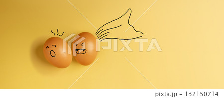 Egg painted with a Funny Halloween face, symbolizing creativity, humor Egg painted with a Funny Halloween face, symbolizing creativity, humor 132150714