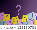 Economic uncertainty symbolized by arrows and a question mark 132150731