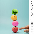 Hand balancing Colorful emotional faces Ball, symbolizing mental health and emotional 132150735