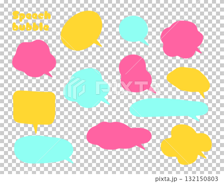 モコモコのカラフルでポップな吹き出しセット　ピンク・黄色・水色 132150803