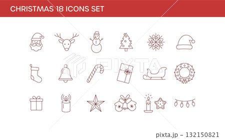 シンプルなクリスマスのモチーフアイコン18セット 132150821