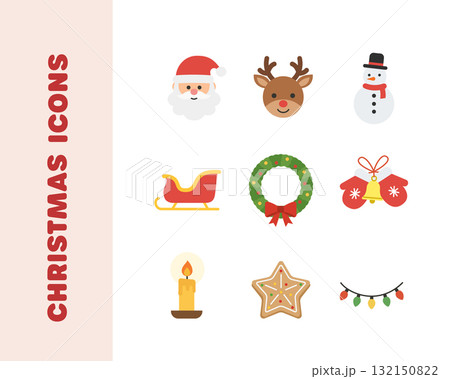 かわいいシンプルなクリスマスモチーフのアイコン9セット 132150822