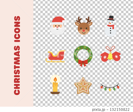 可愛又簡單的聖誕主題圖示 9 套 132150822