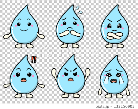水滴や汗など液体をイメージしたキャラクターのイラスト 132150903