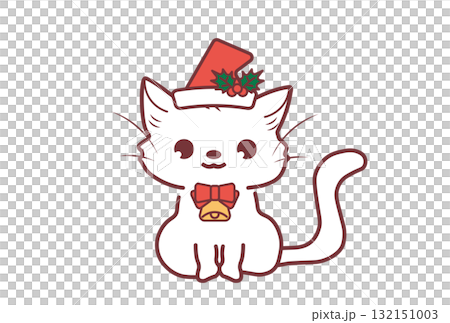 一隻戴著聖誕帽的可愛白貓的插圖 132151003