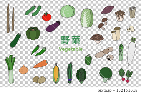 フラットイラスト:野菜セット(アウトライン) フラットイラスト:野菜セット(アウトライン) 132151618