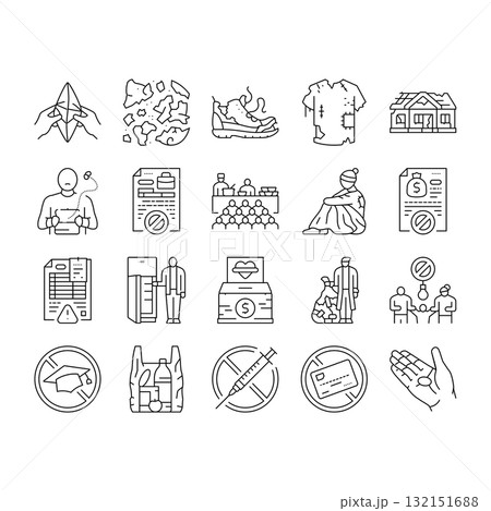 poverty inequality unemployment icons set vector 132151688