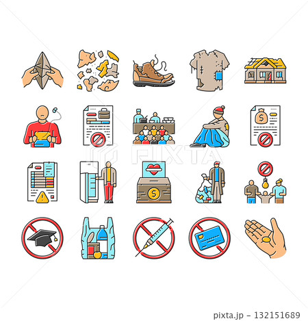 poverty inequality unemployment icons set vector 132151689