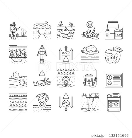 pesticide pollution agriculture icons set vector 132151695
