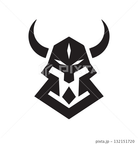 Viking Helmet Logo Featuring Sharp Curved Horns in Modern Minimal Design 132151720