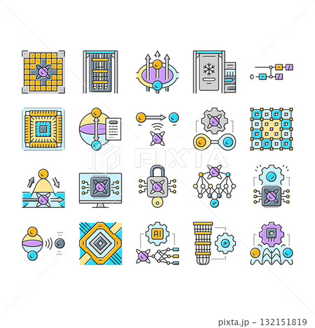quantum computer qubit icons set vector quantum computer qubit icons set vector 132151819