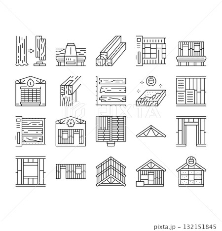 wood frame house construction icons set vector wood frame house construction icons set vector 132151845