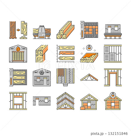 wood frame house construction icons set vector wood frame house construction icons set vector 132151846