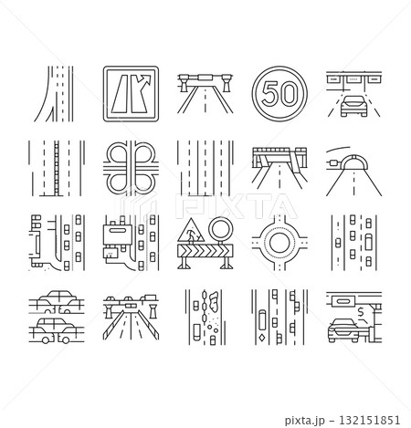 highway road lane icons set vector highway road lane icons set vector 132151851