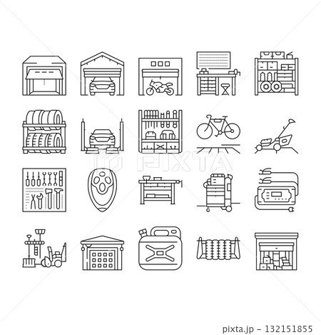 garage storage tools icons set vector 132151855