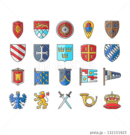 medieval heraldry shield icons set vector 132151925