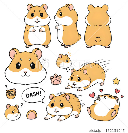 Set of hamster character cartoon. illustration design. 132151945