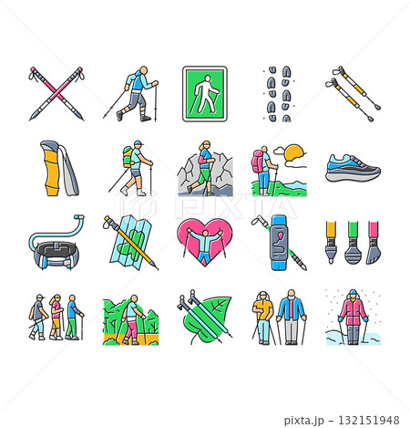 nordic walking exercise outdoor icons set vector nordic walking exercise outdoor icons set vector 132151948