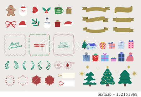 シンプルかわいいクリスマスのあしらい素材セット	 シンプルかわいいクリスマスのあしらい素材セット	 132151969