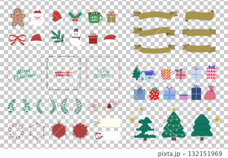シンプルかわいいクリスマスのあしらい素材セット	 シンプルかわいいクリスマスのあしらい素材セット	 132151969