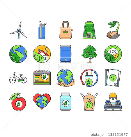eco conscious sustainability icons set vector 132151977