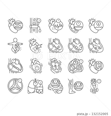 cardiology diseases icons set vector 132152005